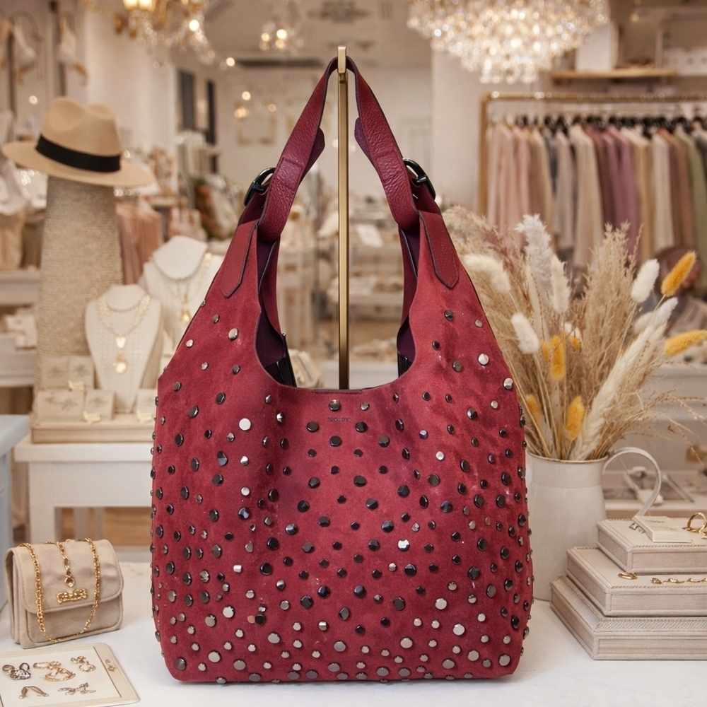 DKNY WES COLLECTION STUDDED BOHO SUEDE BAG OXBORD SHOULDER HOBO PURS…